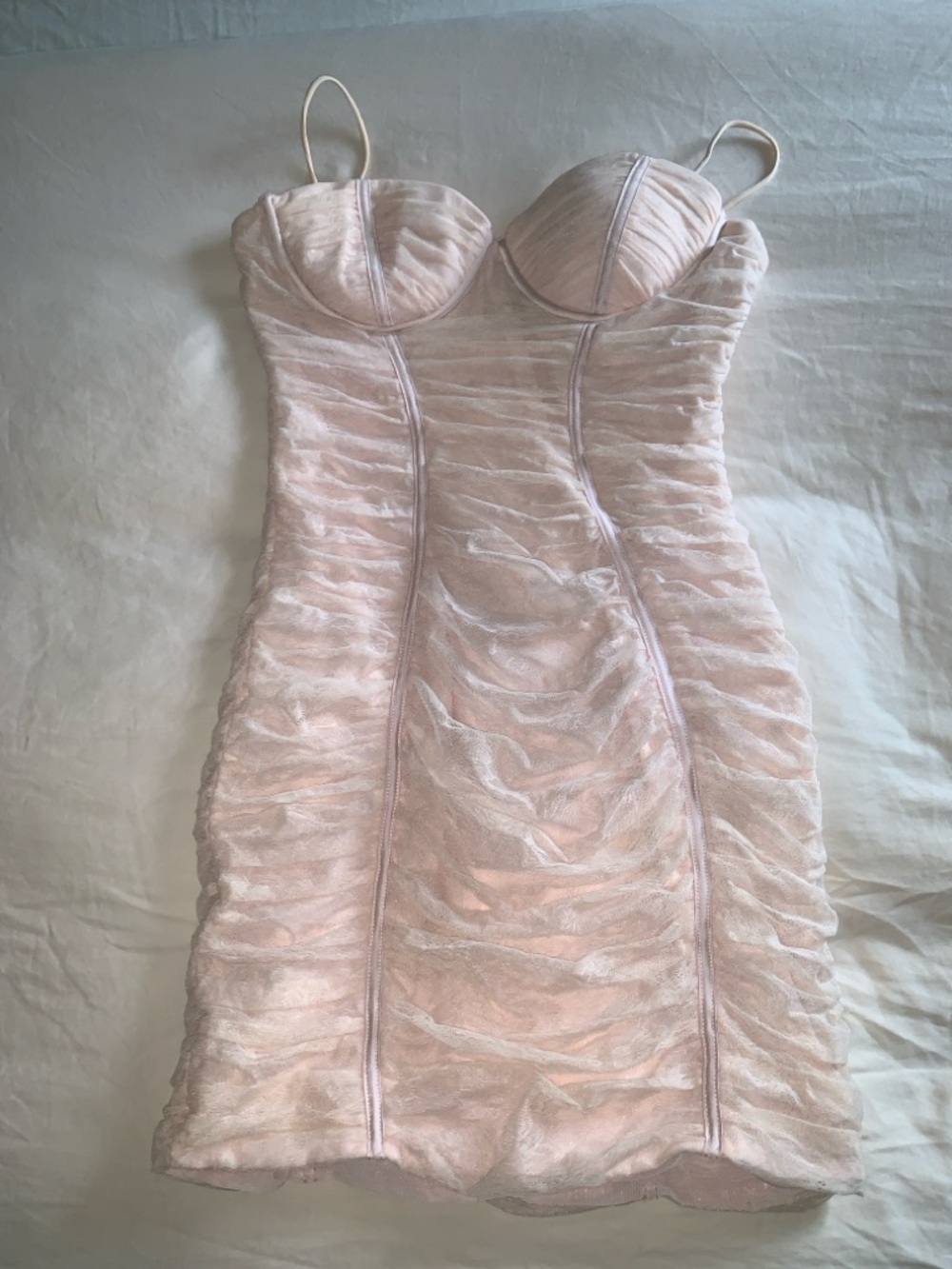 Oh Polly Pale Pink Ruched Bodycon Mini Dress